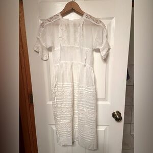 👗 Vintage Sheer White Cotton & Lace Midi Dress - Antique Style
